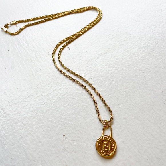 Fendi 90s Logo Medallion w/14k Rope Necklace - Picture 5 of 7
